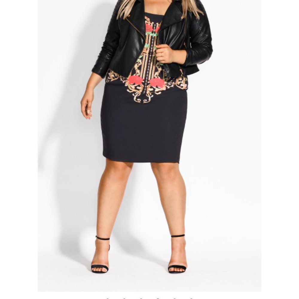 City Chic Black Floral Print Dress Size 18W